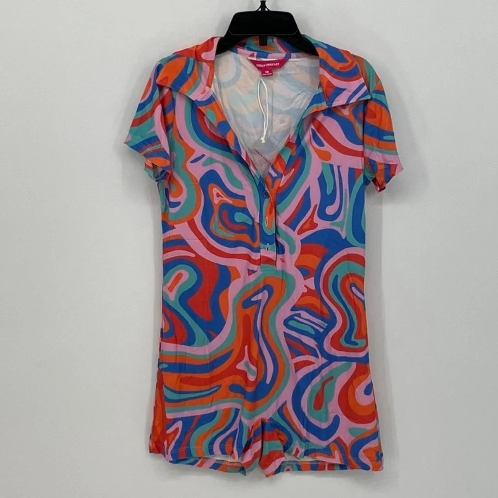 Women's Urban Threads Polo Romper in Swirl Print - Picture 3 of 7